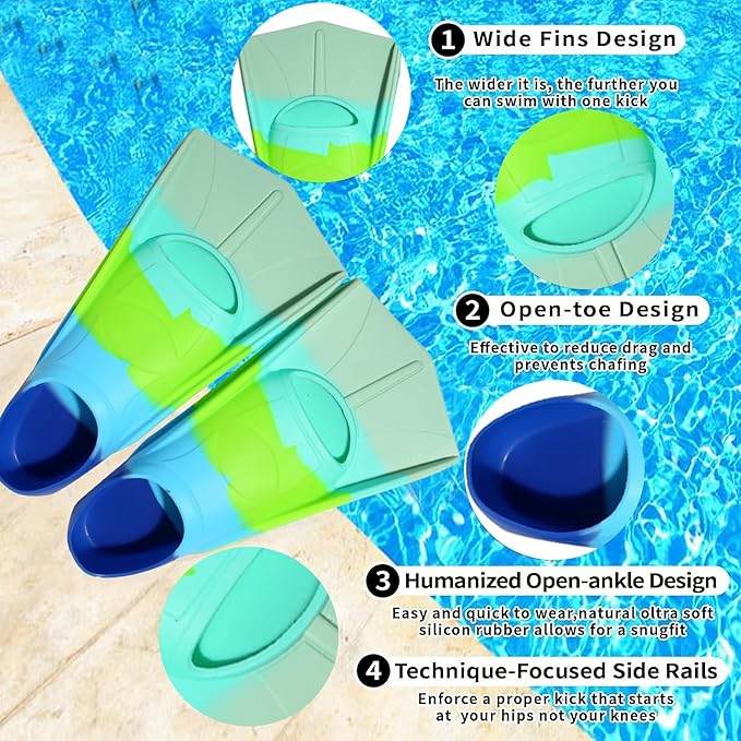 Kids Swim Fins,Short Comfortable Flippers for Lap Swimming and Training for Child,Girls,Boys,Beginners