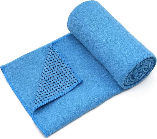 Eunzel Yoga Towel,Hot Yoga Mat Towel with Grip Dots Sweat Absorbent Non-Slip for Hot Yoga, Pilates and Workout 24" x72", Blue