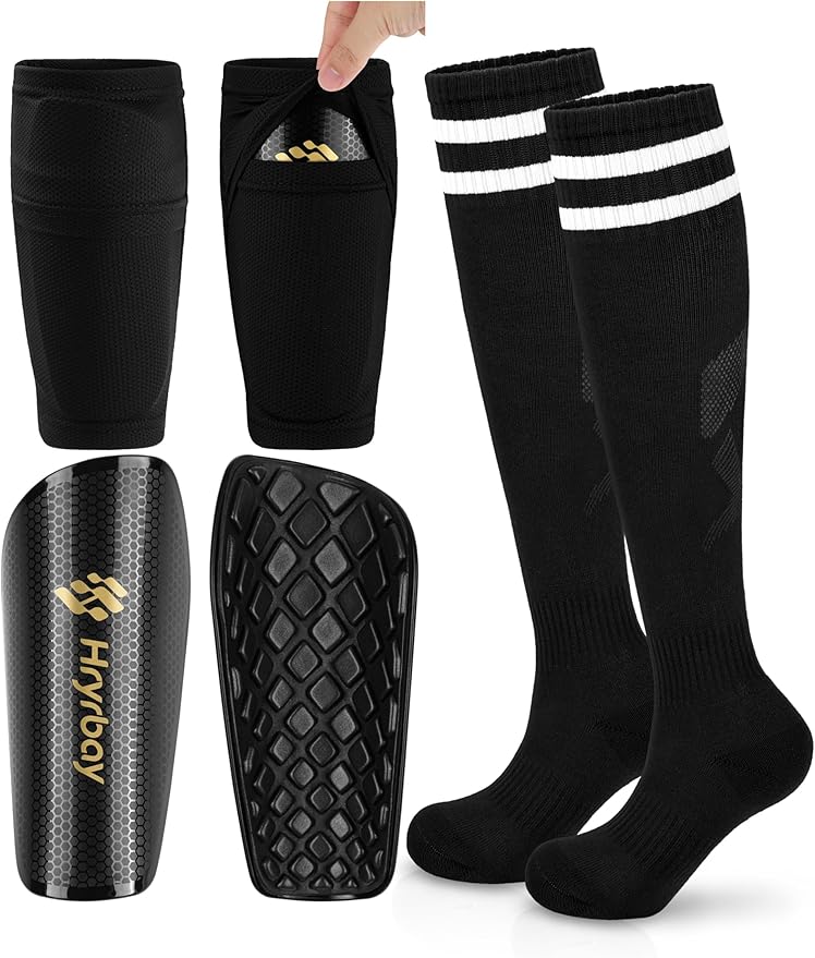 Kids Soccer Shin Guards, Youth Toddler Shin Pads with Sleeves and Soccer Socks for Age 3-16 Boys Girls Protective Lightweight Soccer Equipment