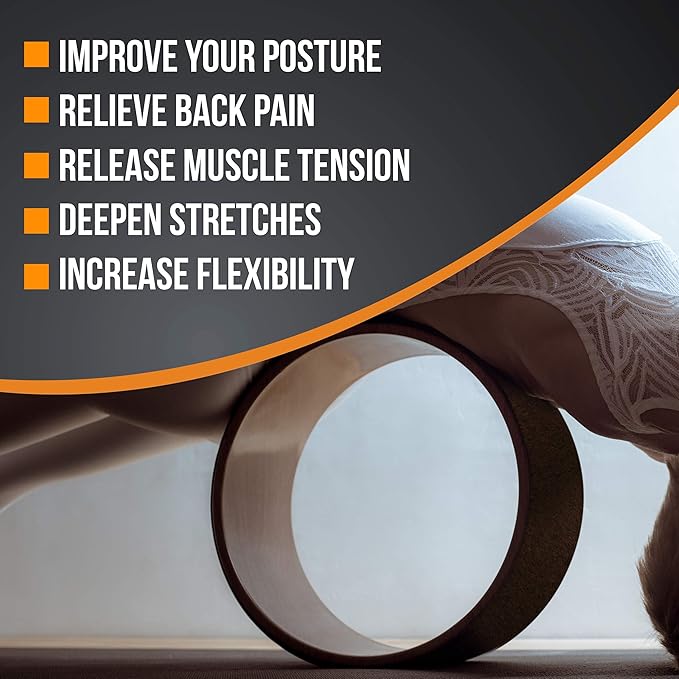 Deluxe Cork Yoga Wheel Set - Cork Wheel + 2 Blocks + Strap + Exercise Guide. Extra Firm Bricks. Better Support, Natural and Eco-Friendly. Home Exercise Kit. Ideal for Women Yogis.