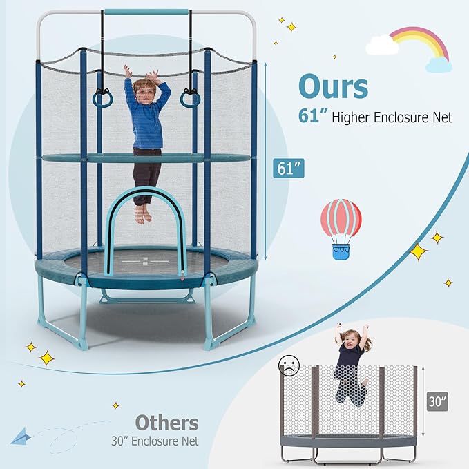 GYMAX 5FT Trampoline for Kids, ASTM Approved with Safety Net & Kitten Trapeze Rings, Indoor/Outdoor