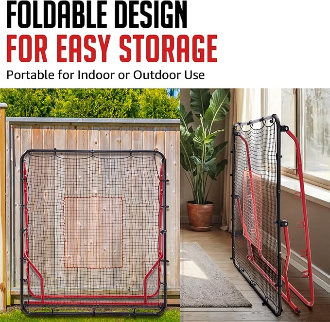 Baseball Rebounder Net, 3/5 Adjustable Angles 4x4.5FT Pitch Back Baseball Softball Volleyball Rebounder with 2 Strike Zones, UV Resistant, Pitchback Trainer for Ground, Line Drive & Fly Balls