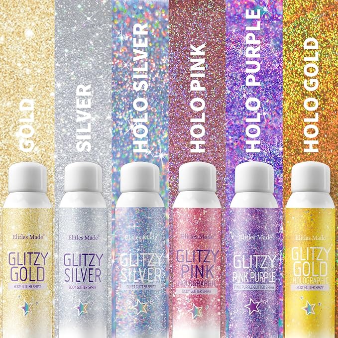 Hair Glitter Body Glitter Spray, 150ML Glitter Hairapray Holographic Purple Glitter Spray for Hair and Boday, Hair Glitter for Kids Women, Body Shimmer Festival Rave and Makeup 4.2 Fl Oz