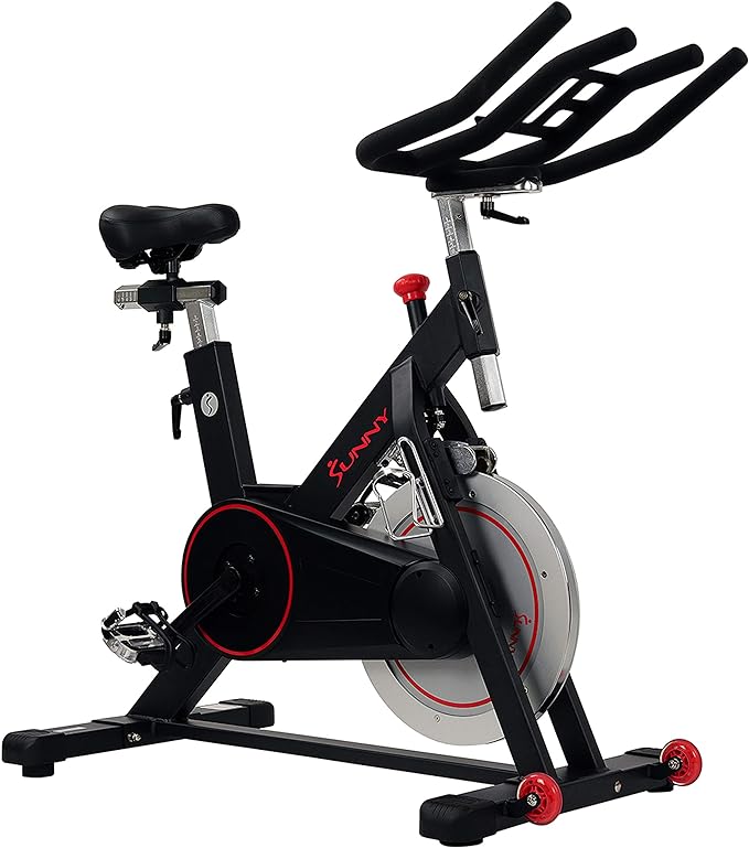 Sunny Health & Fitness Magnetic Exercise Bike, 44LB Flywheel & 300LB Weight Capacity for Intensive Home Workout, Indoor Cardio Training w/4-Way Adjustable Seat, Optional Free SunnyFit App Connection