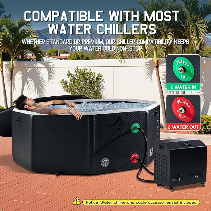 Albott Inflatable Cold Plunge Tub for Athletes, Ice Bath Tub with Insulated Lid Non-Slip Mat & Handles, Water Chiller Compatible, Portable for Indoor & Outdoor Recovery, 525 Gal, 79"L x 79"W x 33"H