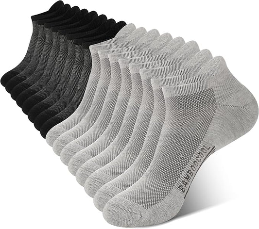 BAMBOO COOL Men's Ankle Socks Athletic Cushioned Moisture Wicking, Running Socks Arch Support Breathable, Heel Tab 8 Pack