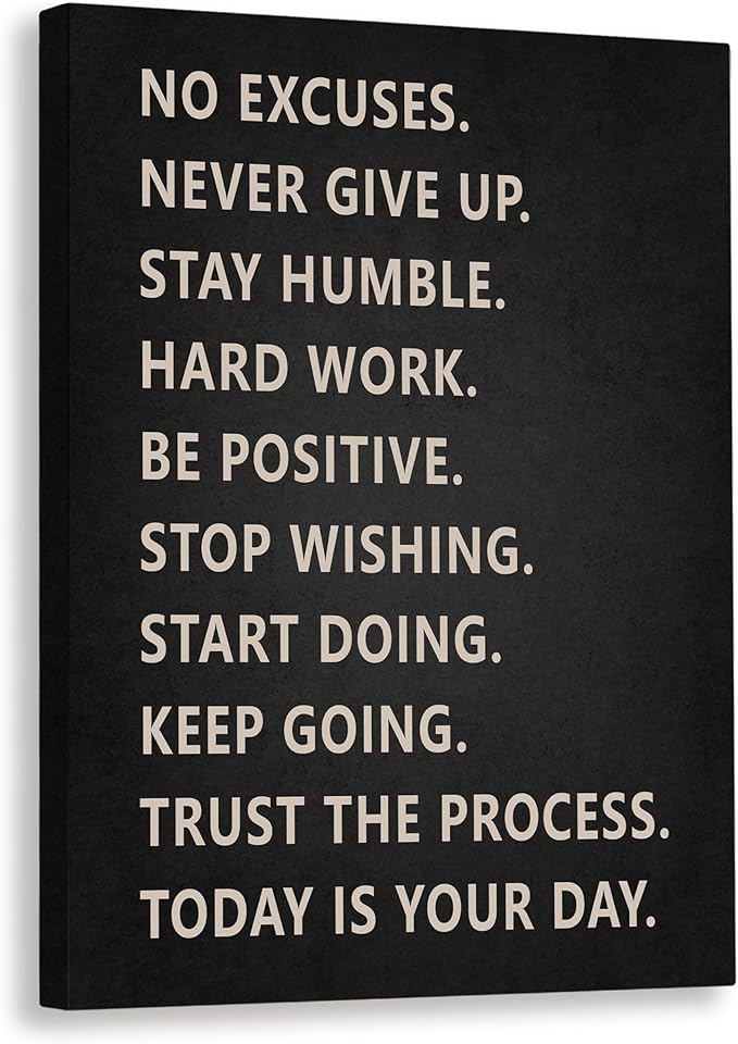 Inspirational Wall Art, Home Gym Decor, Motivational Gym Workout Room Decor, No Excuses Never Give Up, Workout Posters Art Painting Print for Home Gym Exercise Fitness Room Office, 11x14 inch