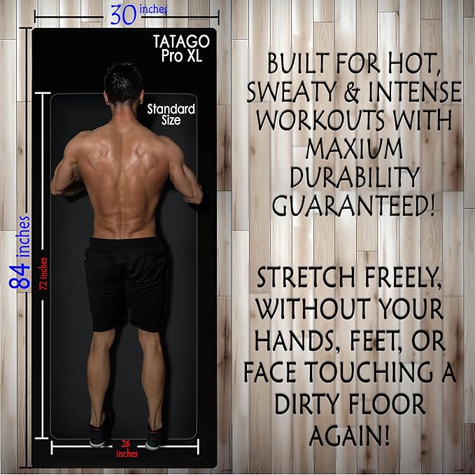 Tatago Hot Yoga Mat Non Slip-Professional Grade Natural Rubber Yoga Mat, Pliates Mat, Stretching Mat or exercise mats for home workout. Nonslip for Hot and Sweaty Classes. Includes Yoga Strap for Carrying and Stretching too.