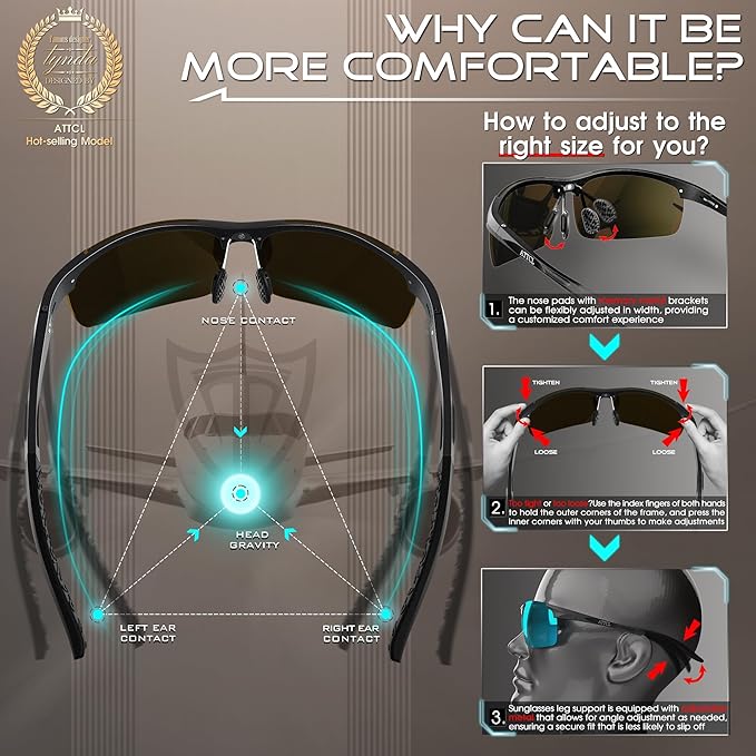 ATTCL Men's Sports Polarized Sunglasses Men for Driving running Fishing Golf - UV Protection Sun glasses Metal Frame