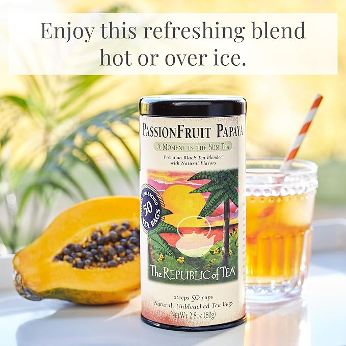 The Republic of Tea – PassionFruit Papaya Black Tea Bags, Naturally Caffeinated, 50 Servings