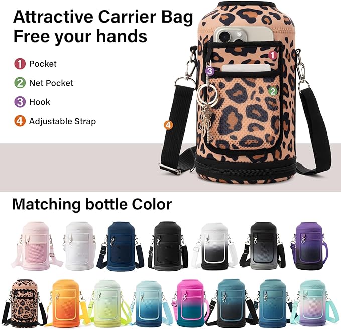 Insulated Water Bottle | Thickened Stainless Steel Vacuum Metal | Portable Sports Half Gallon Large Water Jug for Gym and Hiking with Straw, Carrier Bag, Handle Strap | BPA-Free 64 oz