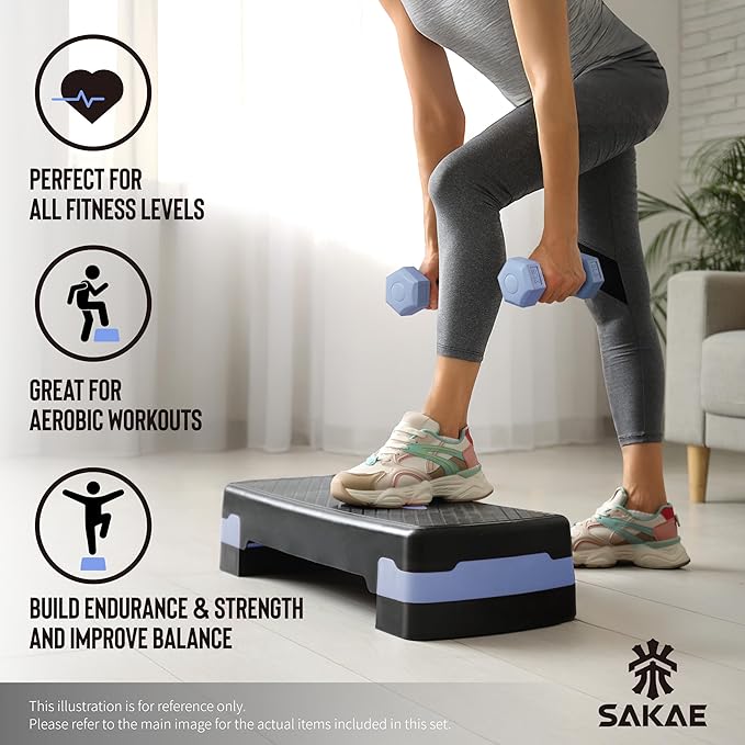 Aerobic Stepper Set with Dumbbells & Measuring Tape, Adjustable Height 2 Level Risers Workout Exercise Step Platform, 4 Colors, the Ultimate Gift for a Joyful Holiday and Merry Christmas