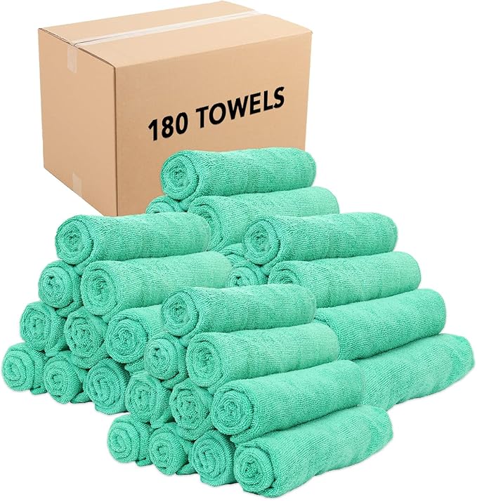 Arkwright Microfiber Gym Towel - Bulk Case of 180 - Super Soft, Quick Dry Workout Sweat Towels, 300 GSM Lightweight & Absorbent for Sports, Working Out, Yoga, and Spa, 16 x 27 in, Green