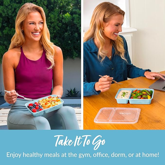 Bentgo 20-Piece Lightweight, Durable, Reusable BPA-Free 2-Compartment Containers - Microwave, Freezer, Dishwasher Safe - Sky