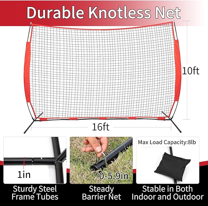7x7/16x10/20x10ft Ball Backstop Net,Fix Ball Stop Net by 4 Spike&2 Sandbag,Sports Net Barrier with Handbag,Lacrosse Net Backstop for Softball,Basketball,Hockey Train,Baseball Net Barrier for Backyard