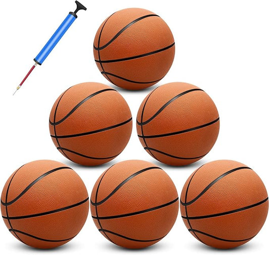 6 Pack 29.5" Official Size 7 Basketball Balls Inflatable with Pump for Men and Women for Outdoor, Indoor or Training, Mens Adult Basketball
