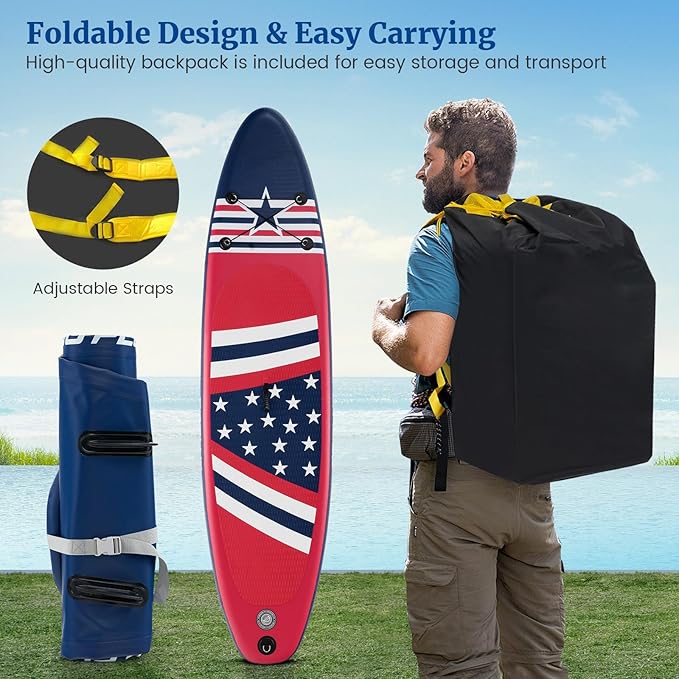 GYMAX Stand Up Paddle Board, Inflatable SUP with Wide Non-Slip EVA Deck, Accessories-Leash, D Rings, Hand Pump, Adjustable Paddle & Backpack, Paddle Boards for Adults Youth