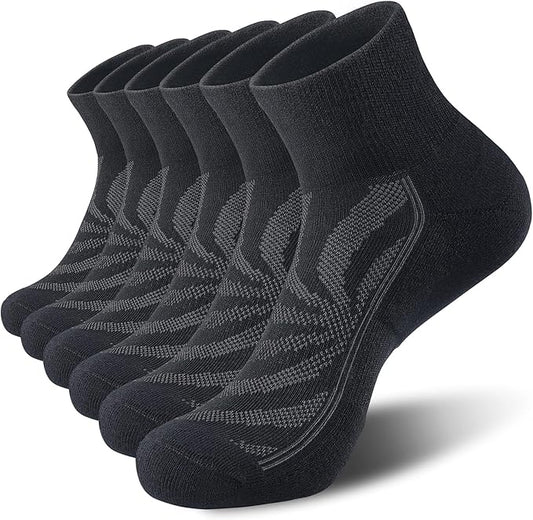 Lapulas 6 Pack Men's Ankle Socks with Cushion, Cotton Quarter Socks for Sport Training Running