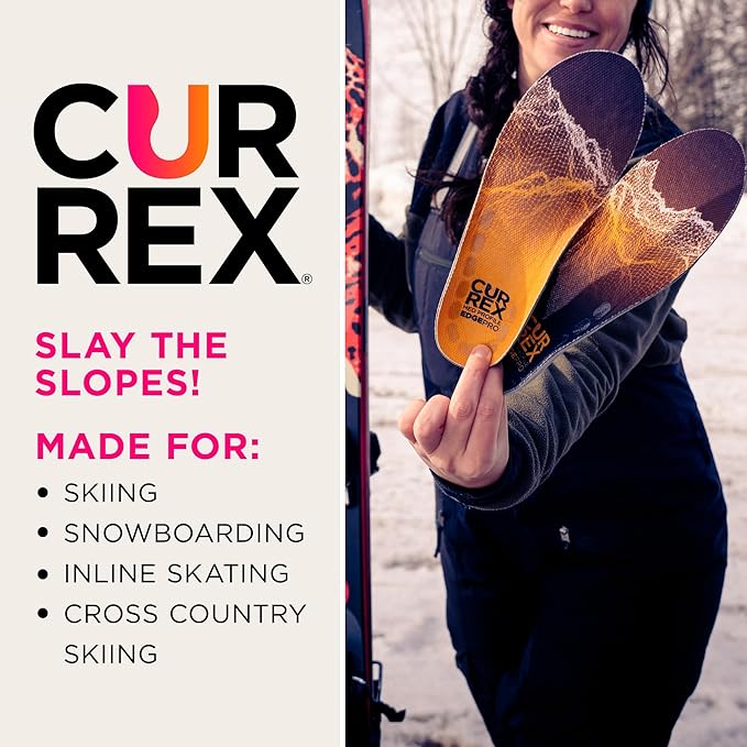 CURREX EdgePro Thermo Regulating Ski Boot Insoles for Snowboarding, Skiing, & Winter Sports ??Ski Boot Inserts with Shock Absorbing Cushioning ??for Men & Women ??Low Arch, Large
