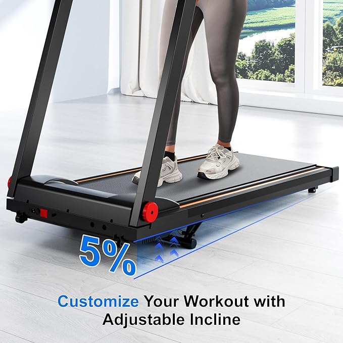 Treadmill with 5% Incline, 300lbs Capacity Folding 15 HP Small Treadmills for Home Portable Running Treadmill with Handles Quiet Brushless Dual Cushion System, Electric Compact Treadmil