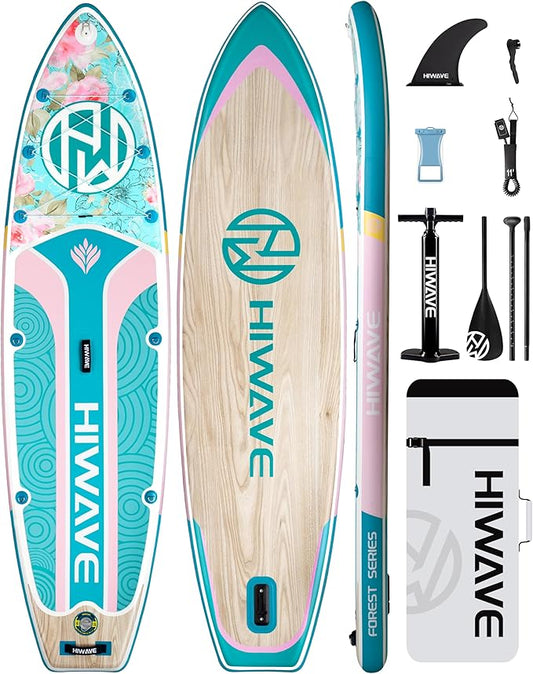 Inflatable Paddle Board 11 '* 34 "* 6" Extra Wide Sup Board, 420lb Capacity Paddle Board for Adults, Suitable for Sea and Lakes, 2+1Family Board