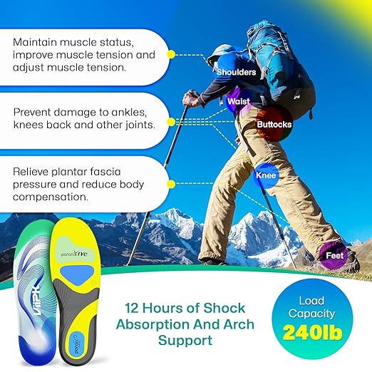 Upgraded Plantar Fasciitis Insoles, 240lbs Heavy Duty Work Boot Insoles for Men, Arch Support Orthotics Inserts, Athletic Gel Shoe Inserts for Pain Relief, Flat Feet, Standing All Day - M