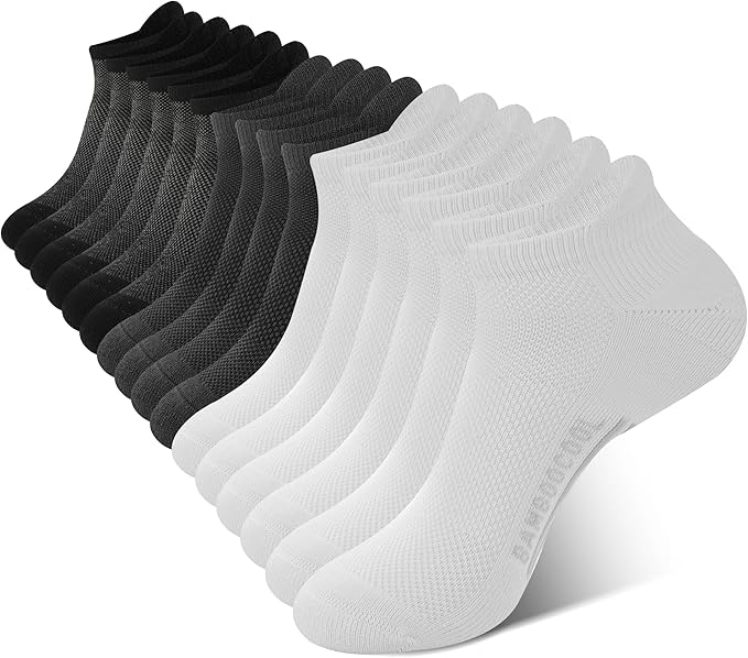 BAMBOO COOL Men's Ankle Socks Athletic Cushioned Moisture Wicking, Running Socks Arch Support Breathable, Heel Tab 8 Pack