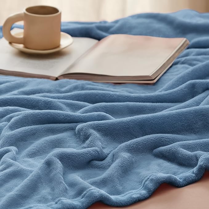 Bedsure Fleece Throw Blanket Washed Blue - 300GSM Blankets for Couch, Sofa, Bed, Soft Lightweight Plush Cozy Throws for Toddlers, 50x60 inches