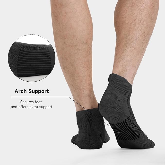 BAMBOO COOL Men's Ankle Socks Athletic Cushioned Moisture Wicking, Running Socks Arch Support Breathable, Heel Tab 8 Pack