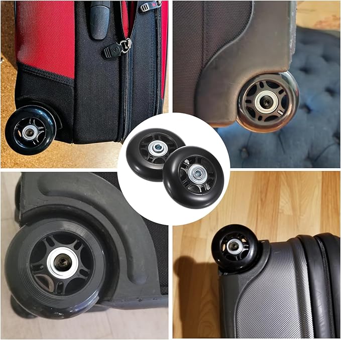 OwnMy 70mm x 23mm Luggage Wheels Replacements Set of 2 Mute Suitcase Replacement Wheels with Black Screws Axles Bearings, Silent Rotatable Rubber Luggage Suitcase Swivel Wheel Kit