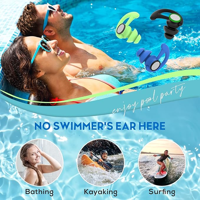 Hearprotek 2 Pairs Ear Plugs for Swimming Adults, Reusable Custom-fit Swim Water earplugs Men Women for Swimmers Shower Pool Bath Surfing Kayaking Canoeing(Black)