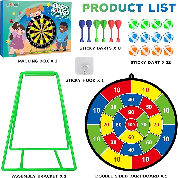 Large Dart Board for Kids, Kids Double-Sided Dart Board with Sticky Balls and Darts, Indoor/Outdoor Sport Fun Party Play Game Toys, Gifts for 3 4 5 6 7 8 9 10 11 12 Year Old Boys Girls