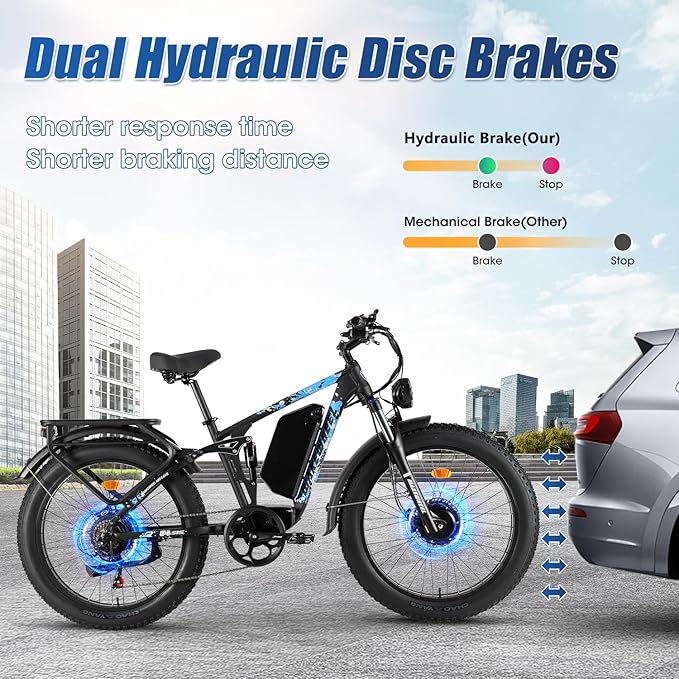 5000W 60V 26Ah Electric Bike for Adults, 60V Battery Ebike, 26"X4"Fat Tire,45MPH & 70 Miles Long Range,210Nm Mountain Bike Full Suspension, Hydraulic Brake Electric Bicycle,Rear Rack