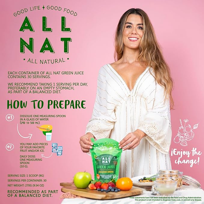 ALL NAT Super Greens Powder | Green Juice with 38 Superfoods, 11 Organic Nutrients, Amazonian Antioxidants | Gut Health, Detox & Immunity | Vegan, No Sugar – 30 Servings