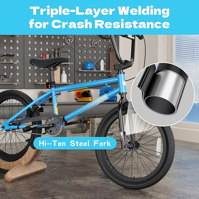 67i Boys BMX Bike 18/20 Inch Ages 8-12 Kids Bicycle with Front Rear U Brake Adjustable Seat Iron Fork 2.09" Wide Tires