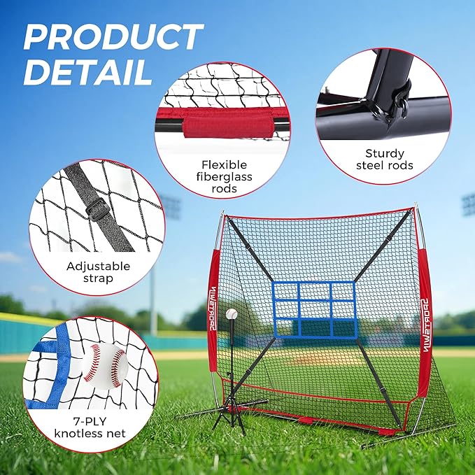 7x7 FT Baseball Net for Batting Pitching Hitting, with Strike Zone, Softball Net for Batting and Pitching, Baseball Practice Training Equipment for Kids Adult Youth