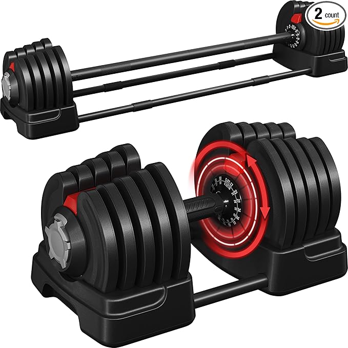 Yaheetech Adjustable Dumbbell Set Free Weight Dumbbells 40lbs/52.5lbs/90lbs Fast Adjust Dumbbells Dumbbell Weight Set, with Tray for Men/Women Strength Training Equipment