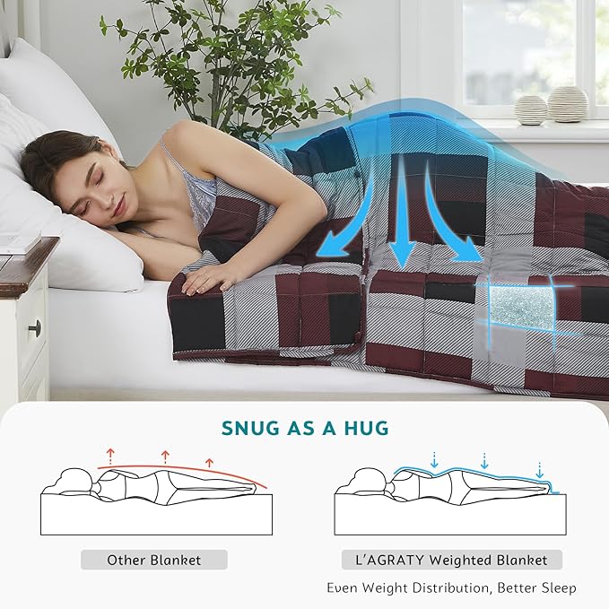 L'AGRATY Weighted Blanket - 48"x72" 20lbs Cooling Breathable Heavy Blanket Microfiber Material with Glass Beads for Adult All-Season Summer Fall Winter Soft Thick Comfort