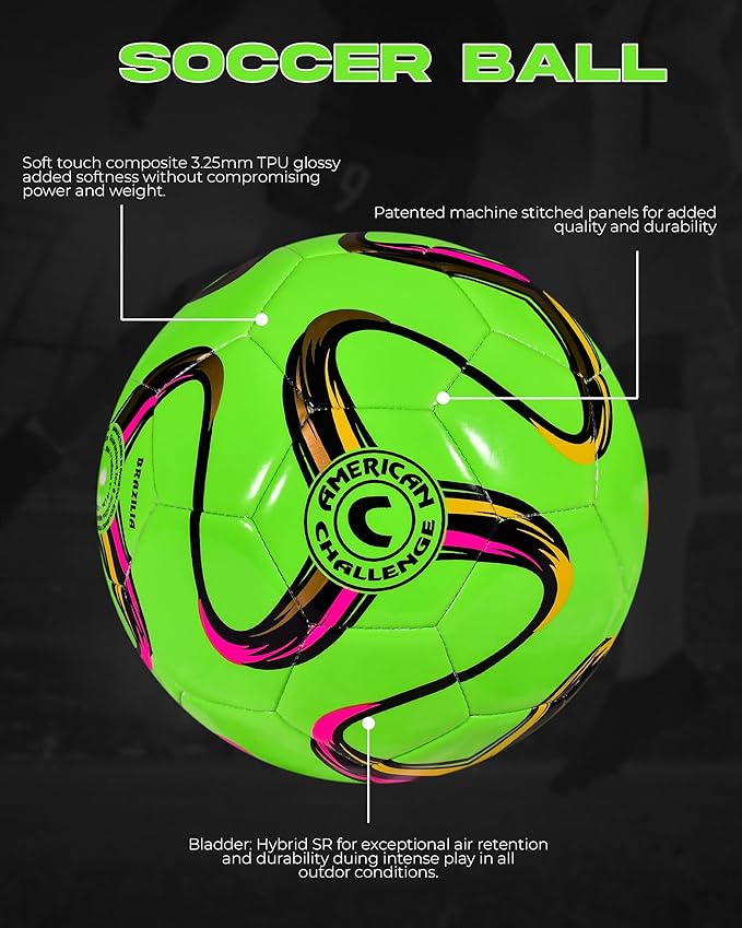American Challenge Brasilia Soccer Ball – Soccer Ball Size 5, 4, 3 & 2 – for Youth & Adults – Ideal for Practice, Training & Grass Fields