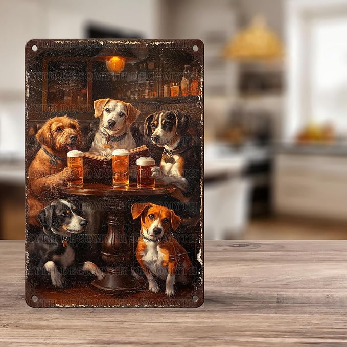 Vintage Dogs Tin Sign Retro Beer Metal Poster Funny Dog Lovers Wall Art Wall Decor for Kitchen Man Cave Shop Bar 12 * 8inch