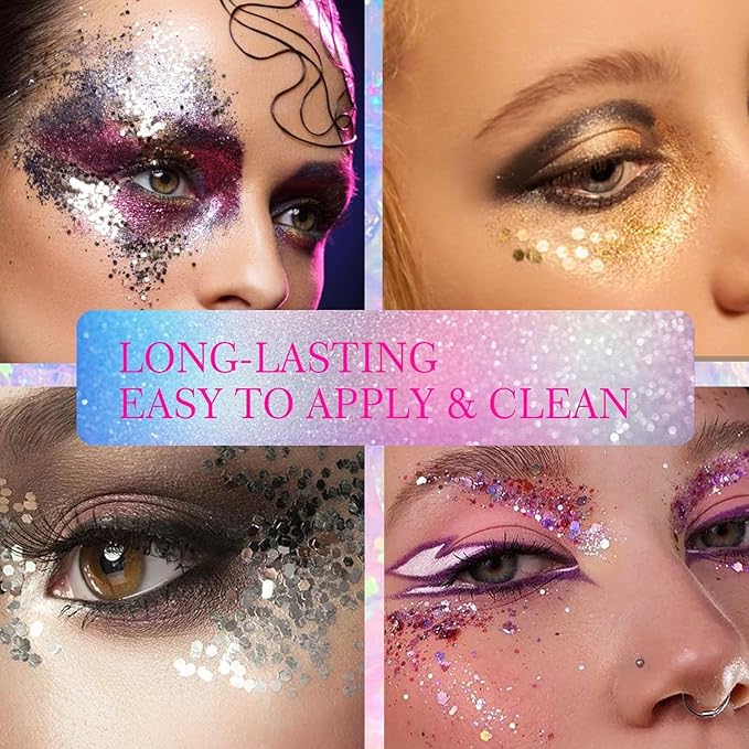 Body Face Glitter Makeup for Kids Women, Sparkly Chunky Hair Glitter, Mermaid Birthday Decorations Rave Outfits for Women (Mermaid Glitter)