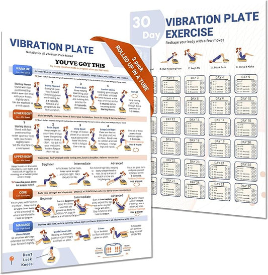2 packs Vibration Plate Exercise Poster, 30 Day Workout Chart for Fitness Training