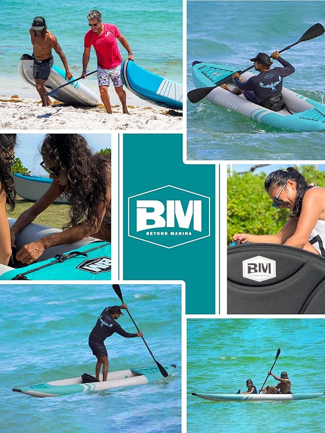 Inflatable Kayak 2 Person Adult - BEYOND MARINA Tandem Kayak with Drop Stitch Floor, Touring Kayak with Aluminum Paddles, Seats, Footrests, Pump, Fins, Adventurer 12.5ft