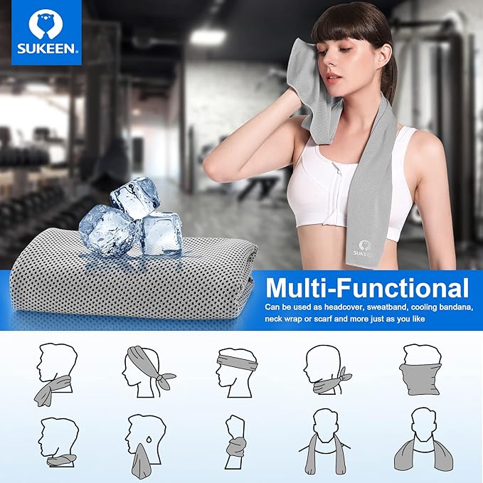 Sukeen Cooling Towel,Instant Evaporative Cooling for Sports,Yoga,Golf,Gym,Neck,Workout and More(40”x 12”)
