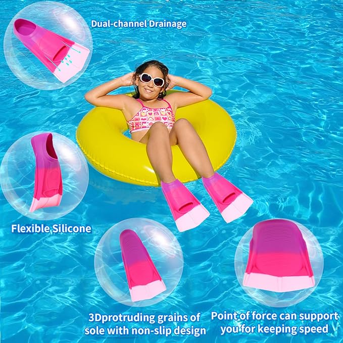 Kids Swim Fins,Short Comfortable Flippers for Lap Swimming and Training for Child,Girls,Boys,Beginners