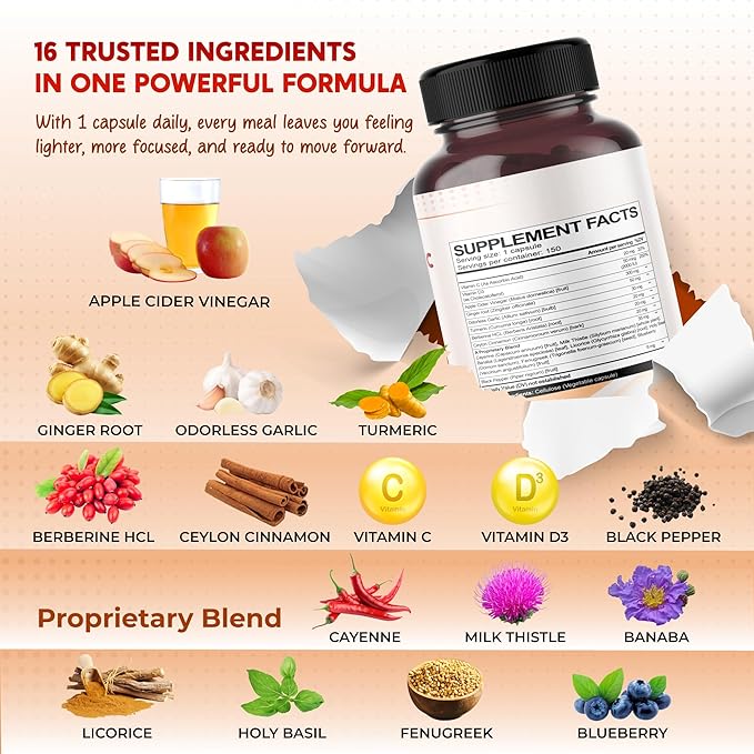 Apple Cider Vinegar Ginger Odorless Garlic Turmeric Berberine - Made in USA