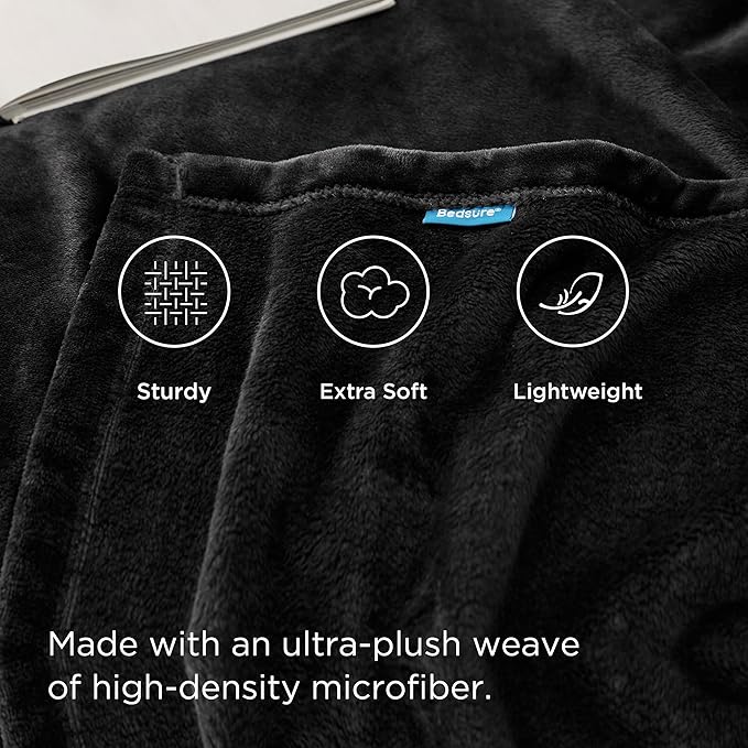 Bedsure Twin XL Fleece Blanket Dorm Bedding - Lightweight Soft Cozy Blankets for Bed, Sofa, Couch, Travel, Camping, Black, 66"x90"