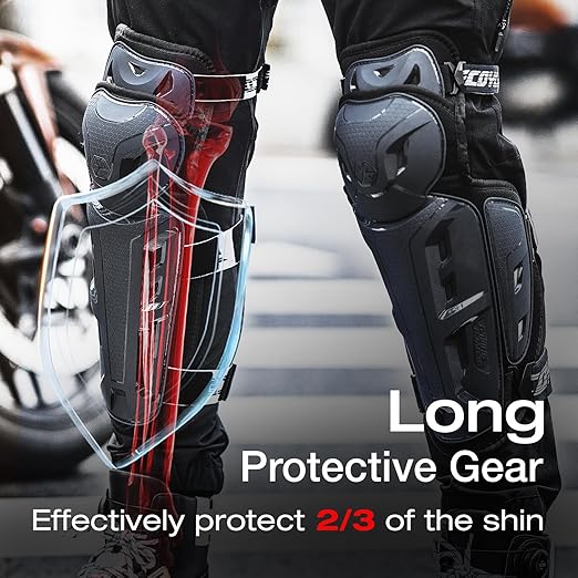 Scoyco Motorcycle Knee Shin Guards for Men - CE Level 1 Motocross Knee Pads Protective Gear with 45°-180° Knee Flexibility Design and Adjustable Elastic Band