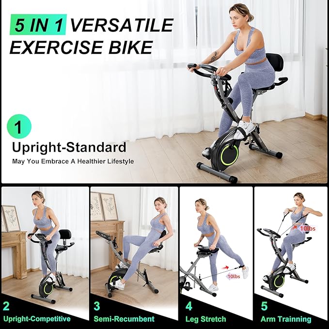 Foldable Exercise Bike Stationary Bikes for Home, 5 IN 1 Indoor Workout Bike, Cycling Bike with 16-Level Quiet Magnetic Resistance, 6.6 LBS Flywheel and 300LBS Capacity, 2025 Designed 817 X-bike