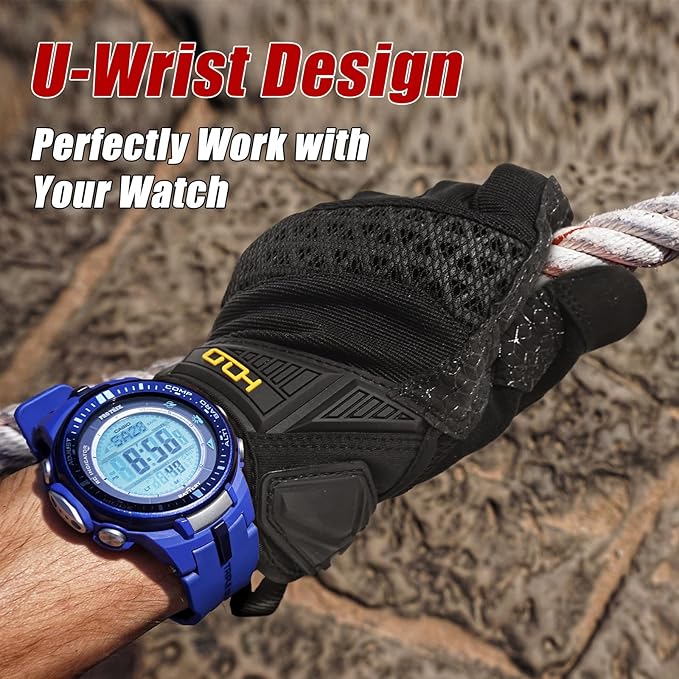 HANDLANDY Mens Work Gloves Touch screen, Utility Mechanic Gloves, Flexible Breathable Fit- Padded Knuckles & Palm